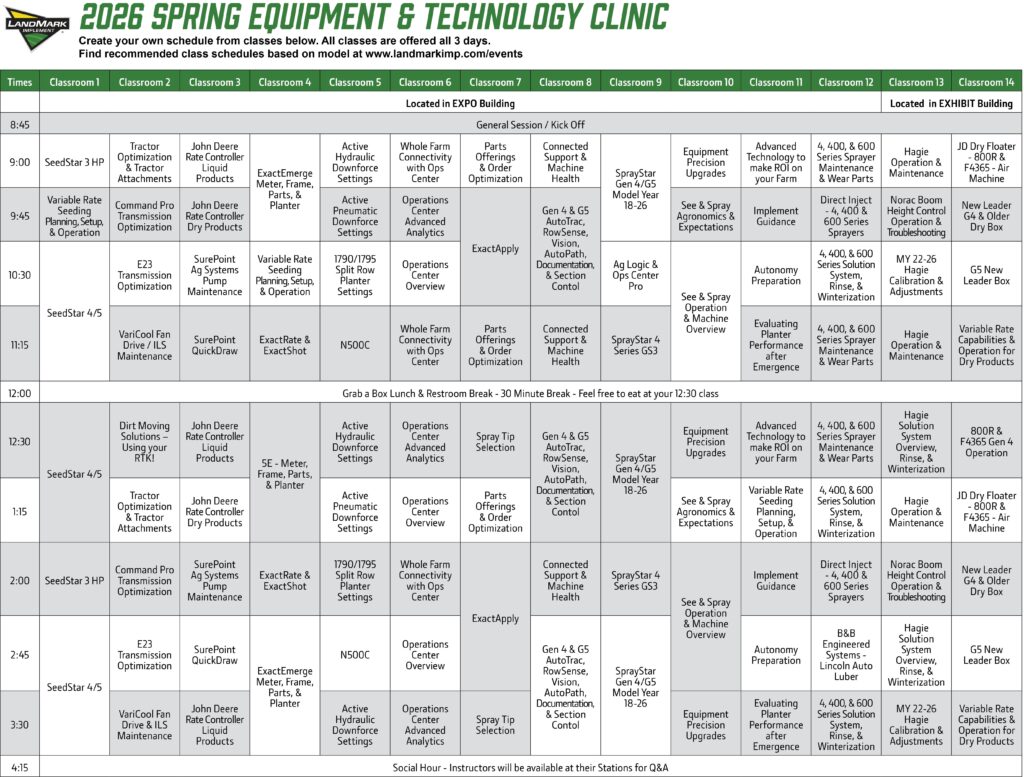 Spring Equipment & Technology Clinic Schedule